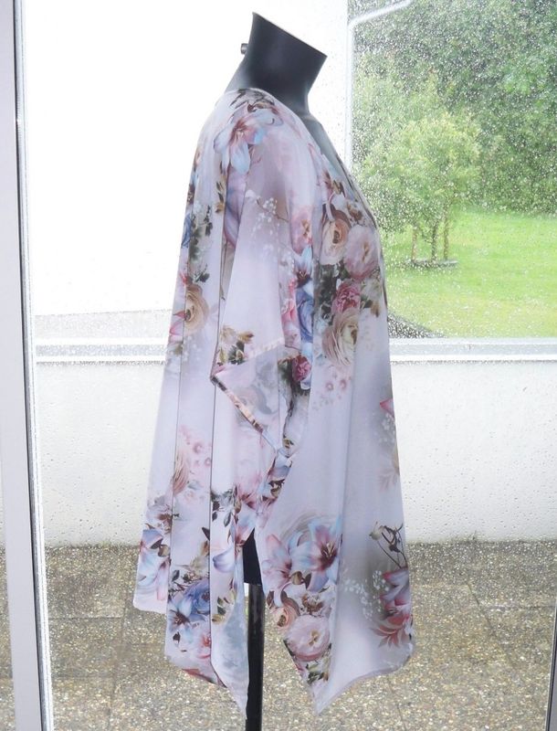 Vit Blommig Kort Kimono Viskos