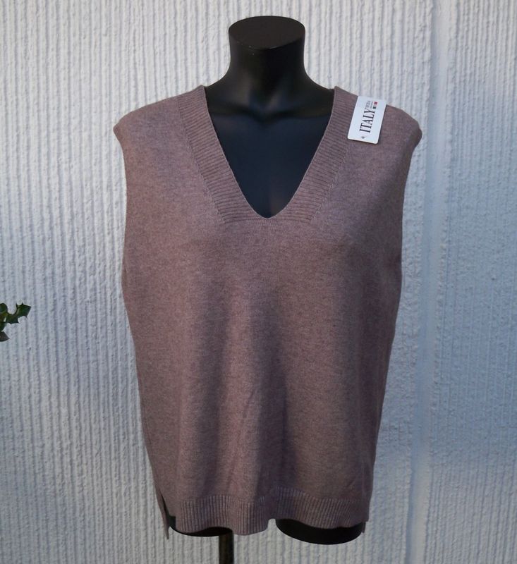 Stickad Slipover Väst Gråbrun Taupe