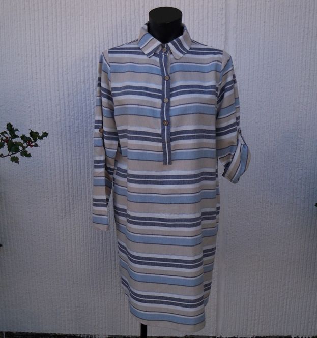 Huvudbild Randig Klänning Lin Viskos Blå Vit Beige