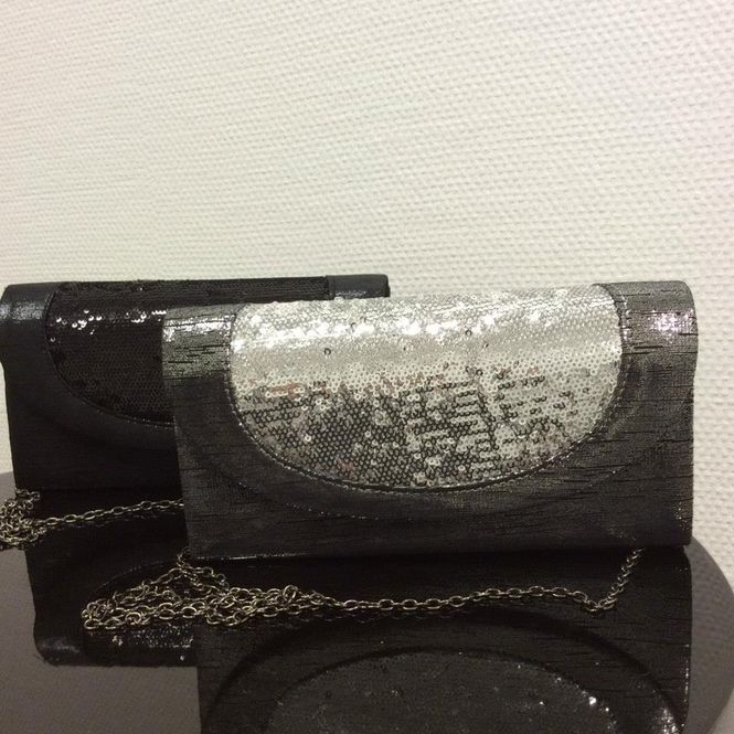 Huvudbild Grå Clutch Aftonväska Med Paljetter