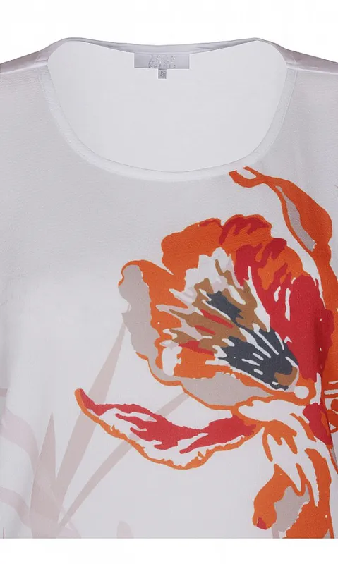 Naturvit Topp Med Orange Mönster Ze-Ze