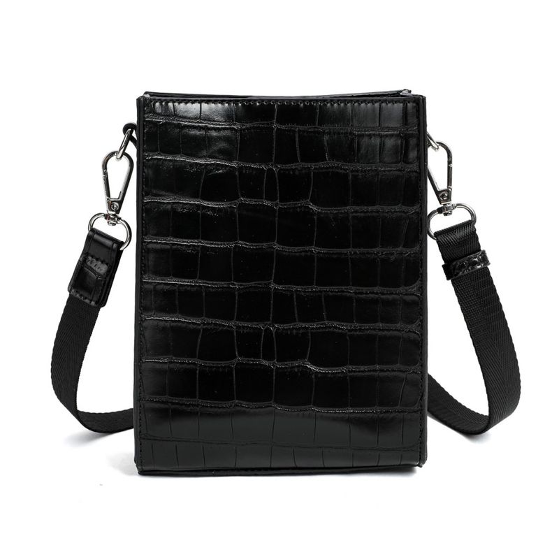 Svart liten axelremsväska mobilväska Croco