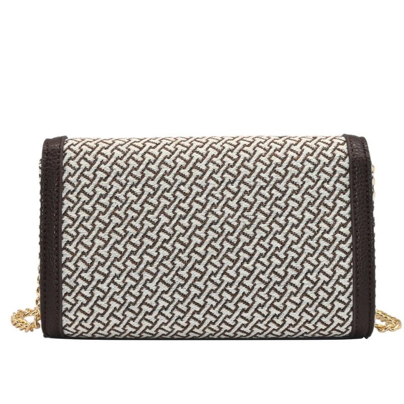 Brun liten mönstrad kuvertväska clutch med axelrem kedja