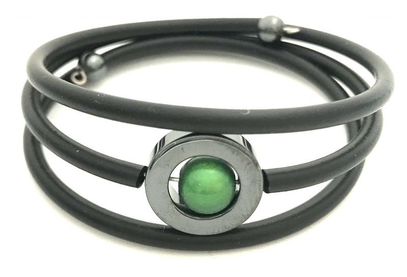 Gummiarmband Dilba Hematit/Grön. Magnani Smyckesdesign