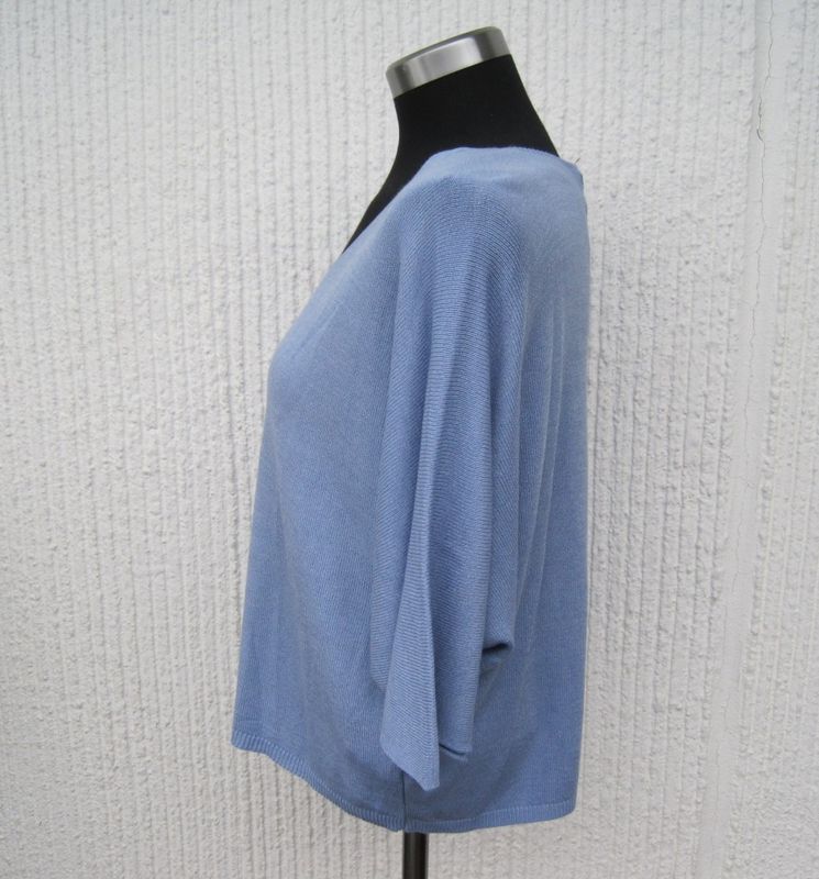 Blå Finstickad Tröja Med Kort Ärm