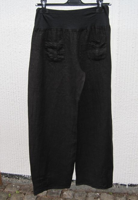 Huvudbild Svarta Lätta Linnebyxor Med Vida Ben