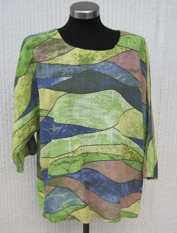 Limegrön Mönstrad Bomullsblus