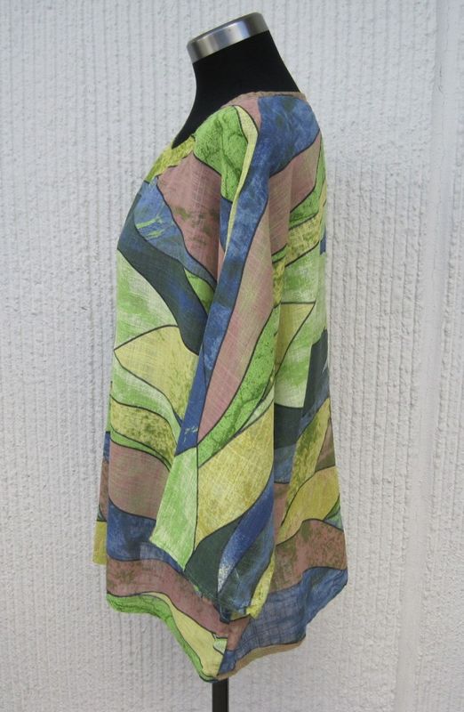 Limegrön Mönstrad Bomullsblus