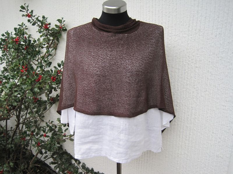 Brun Tunn Glest Stickad Poncho Sjal