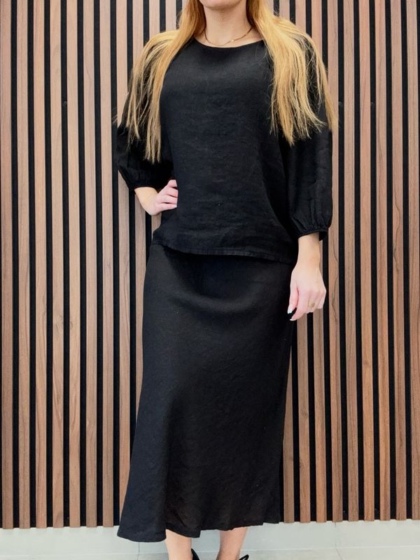 Gemini - Xenia Svart Ankellång Linnekjol