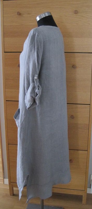 Grå Vadlång Linneklänning Med 3/4 Ärm