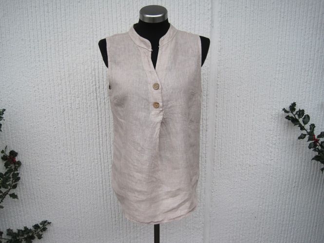 Huvudbild Beige Ärmlös Linneblus. Made in Italy