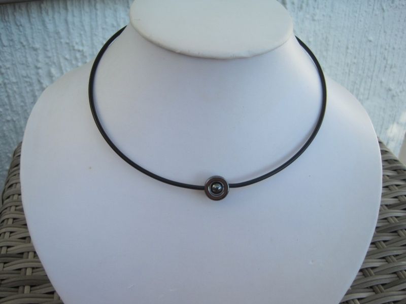 Halsband Svart Choker Hematit Med Grå Pärla