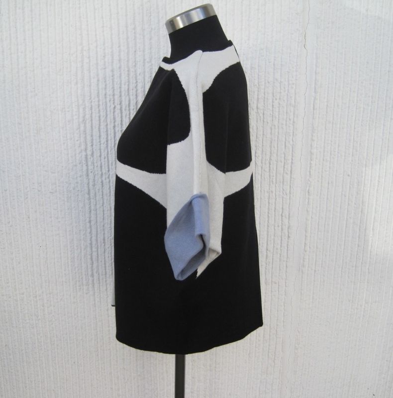 Stickad Tröja Svart Vit Halvlång Ärm