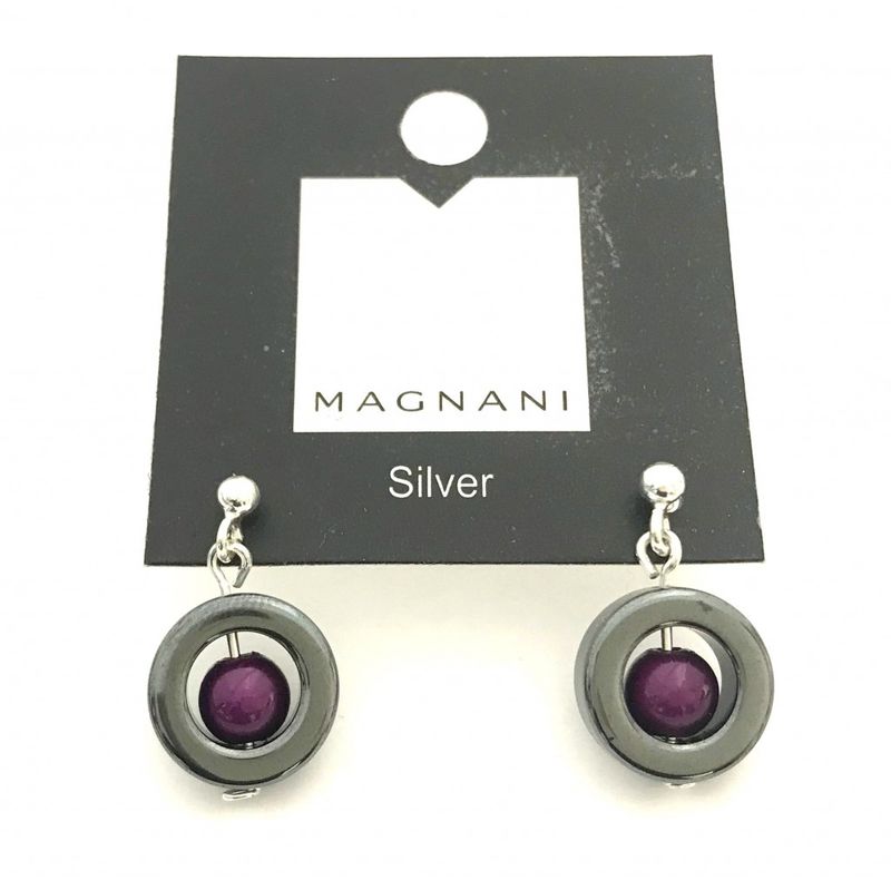 Örhängen Hematit Med Lila Pärla Iris Magnani Smyckesdesign