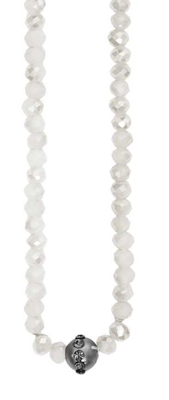 Elastiskt Långt Halsband/armband Med Cremefärgade Glaspärlor Dansk Smykkekunst