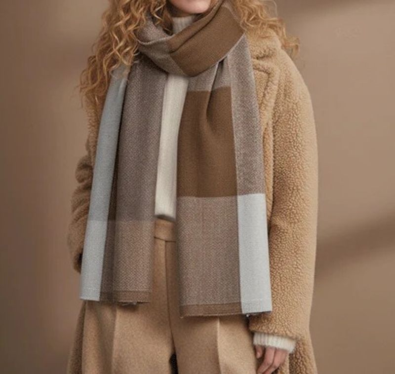 Brun Grå Beige Sjal Halsduk Ull Viskos