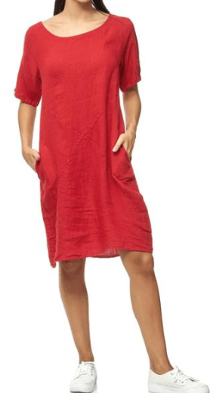 Linneklänning Marinblå Kort Ärm