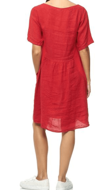 Linneklänning Marinblå Kort Ärm