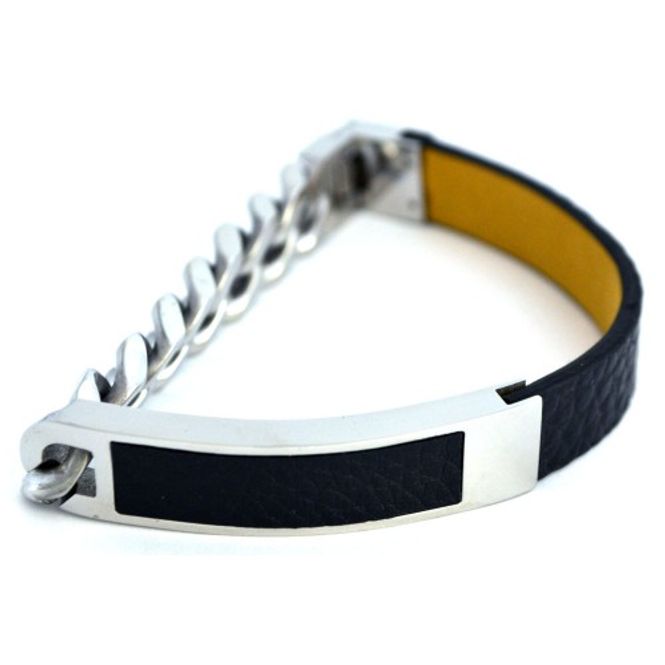 Huvudbild Stålarmband. Stål Svart Läder